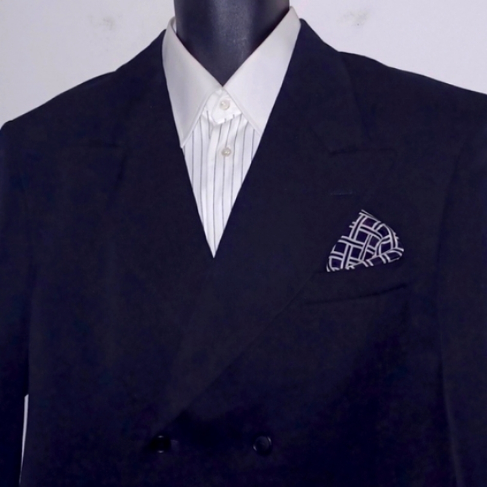 ADOLFO Black, Double-Breasted, Peak Lapel Blazer, 46L - Picture 6 of 9